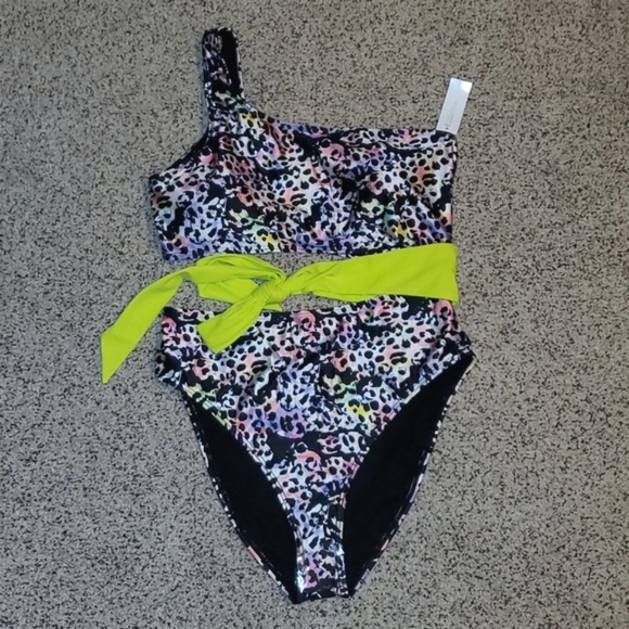 New York & Company Open Cut One Piece Bikini Swimsuit- Multi-Color Animal Print - Picture 2 of 6